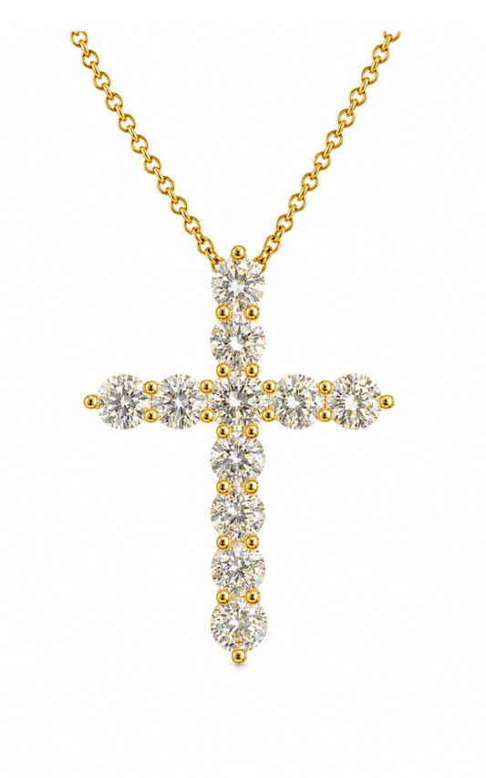 18K Yellow Gold Diamond Cross Pendant Necklace