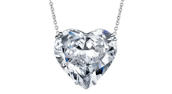 close up image of a heart shaped diamond pendant necklace